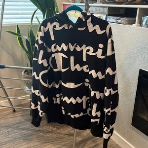 Oversized Champion logo all over hoodie